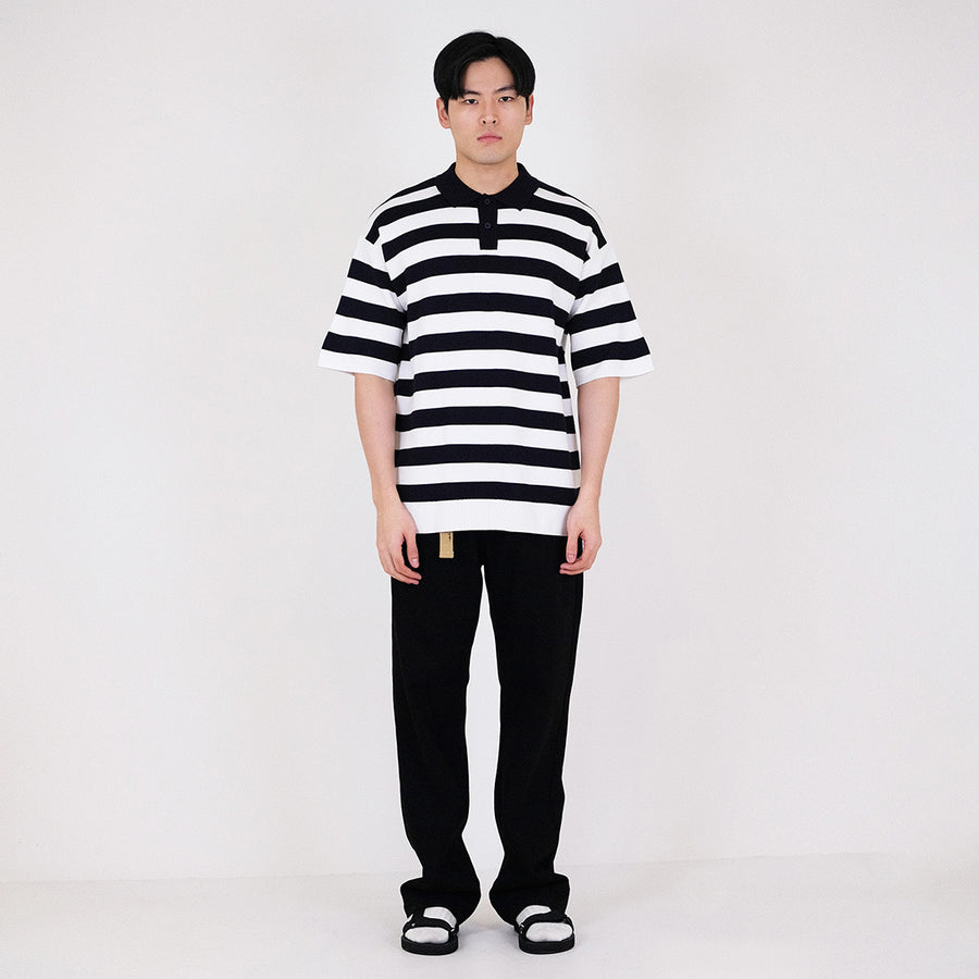 Men Oversized Stripe Polo Sweater - Navy - SM2311162C