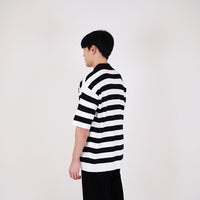 Men Oversized Stripe Polo Sweater - Navy - SM2311162C