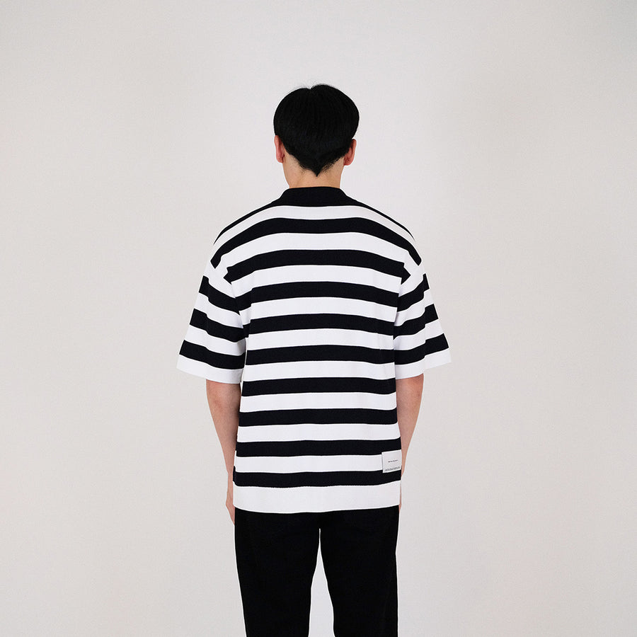 Men Oversized Stripe Polo Sweater - Navy - SM2311162C