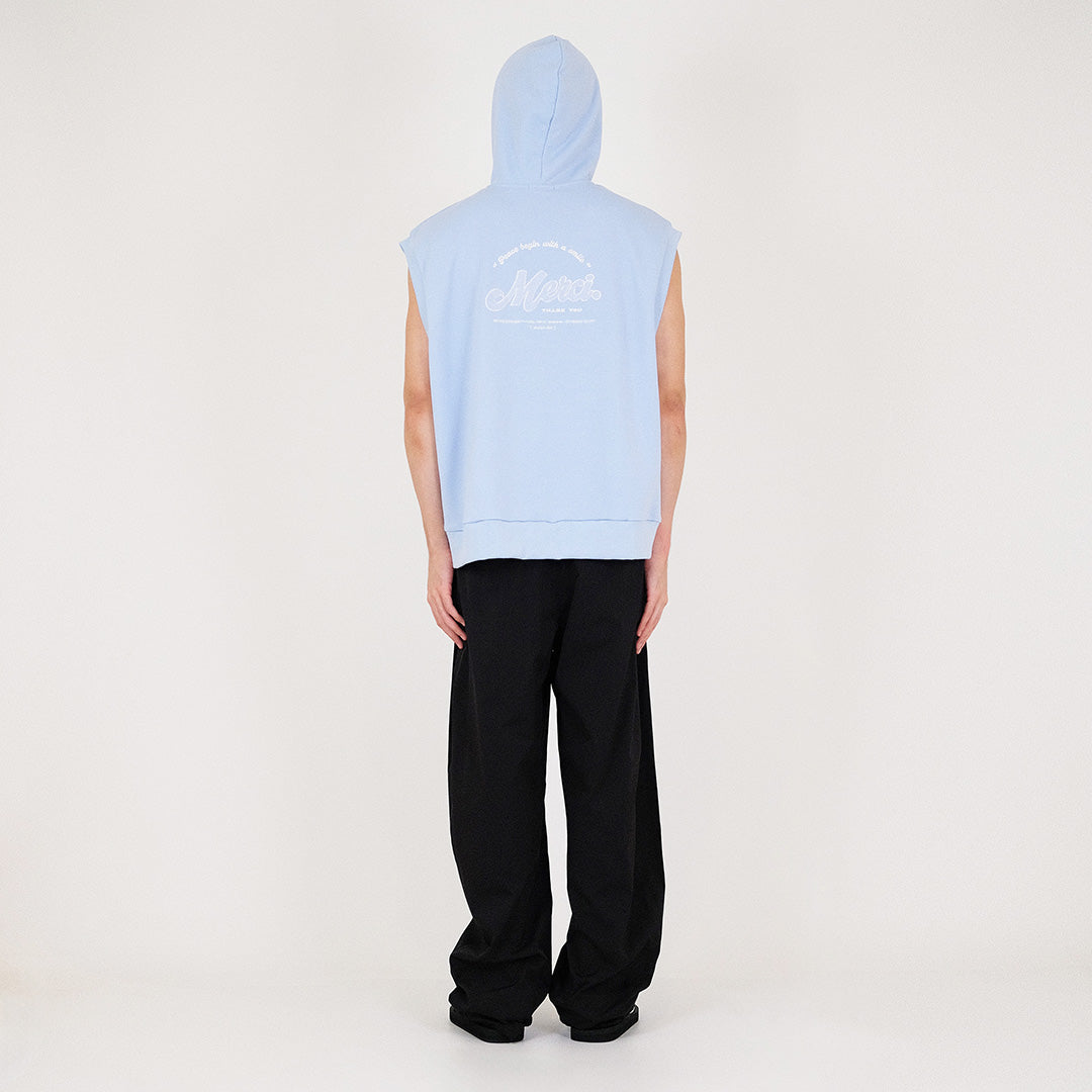 Men Oversized Sleeveless Hoodie - Light Blue - SM2311167B