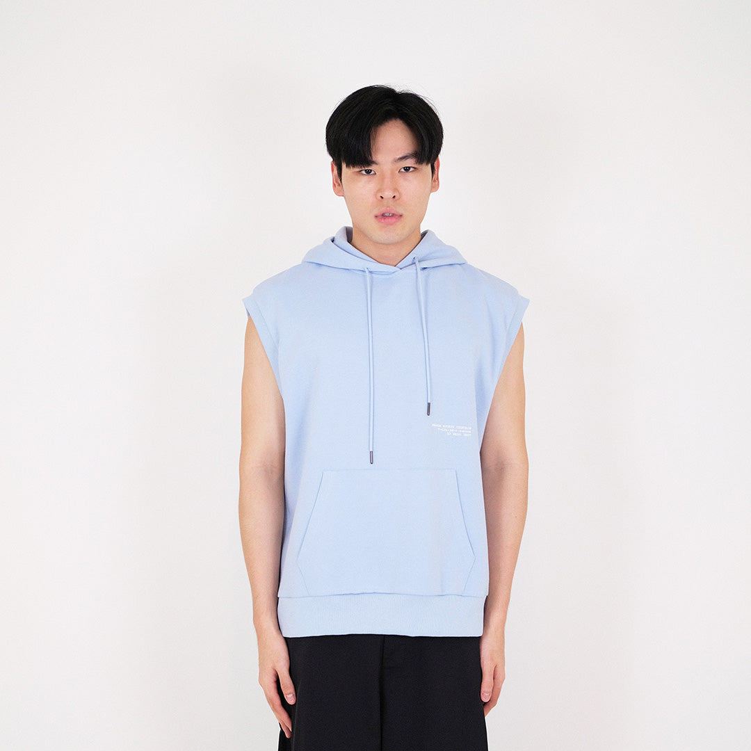 Men Oversized Sleeveless Hoodie - Light Blue - SM2311167B