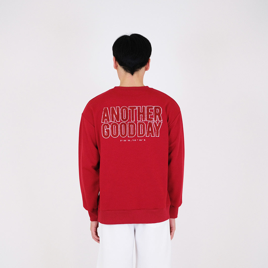 Men Embroidery Oversized Sweatshirt - Dark Red - SM2311170C