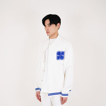 Men Oversized Varsity Jacket - Off White - SM2311172A