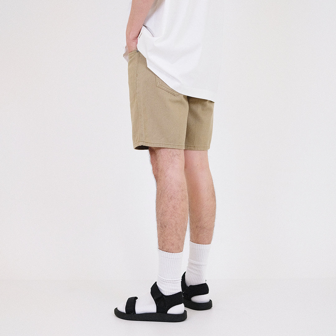 Men Slim Fit Belted Twill Shorts - Khaki - SM2311175C