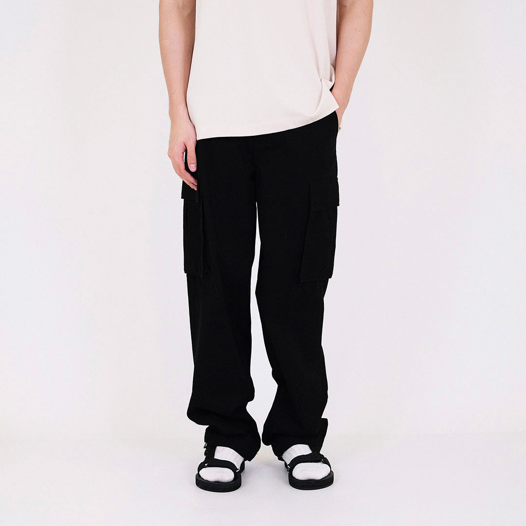 Men Wide Leg Cargo Long Pants - Black - SM2311179D