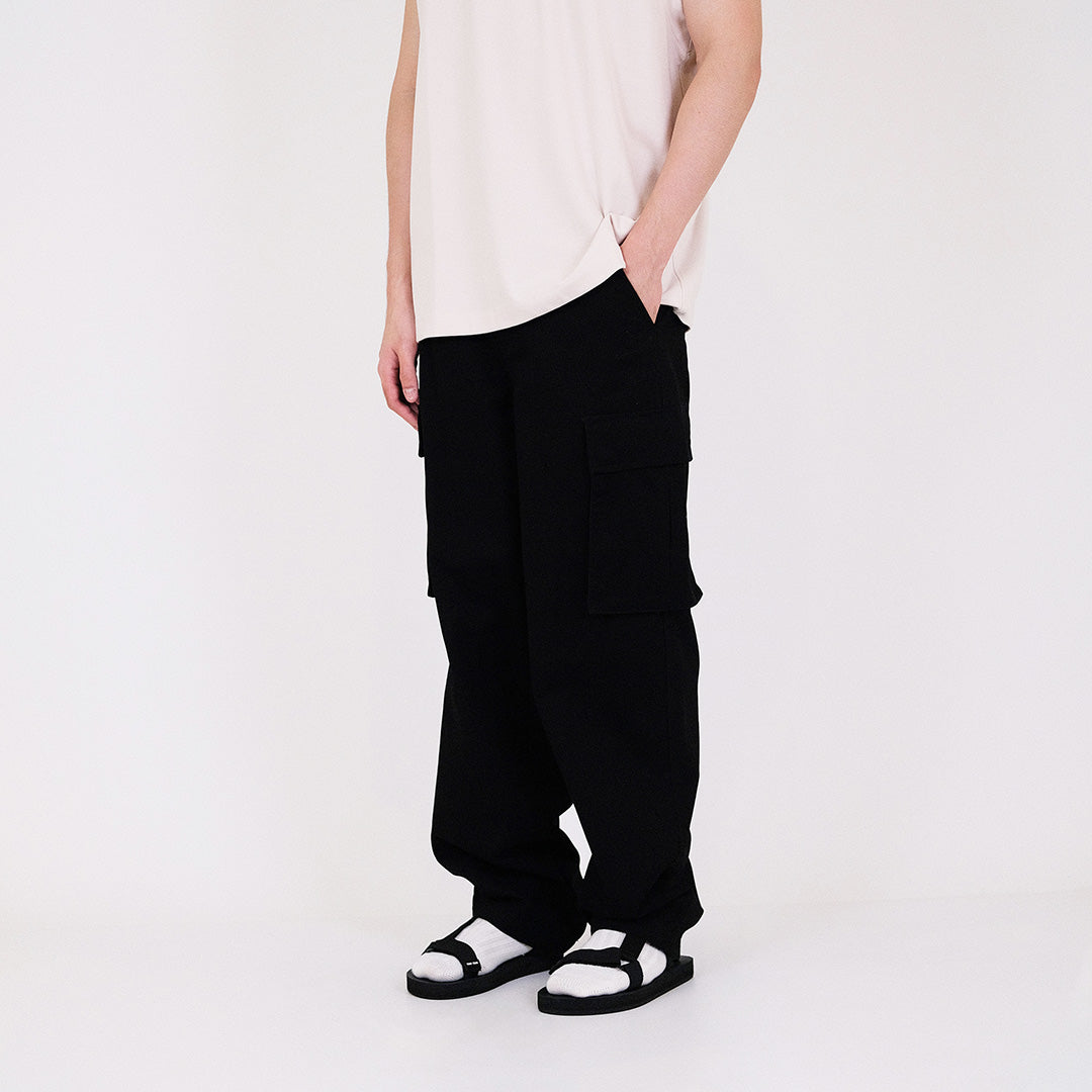 Men Wide Leg Cargo Long Pants - Black - SM2311179D