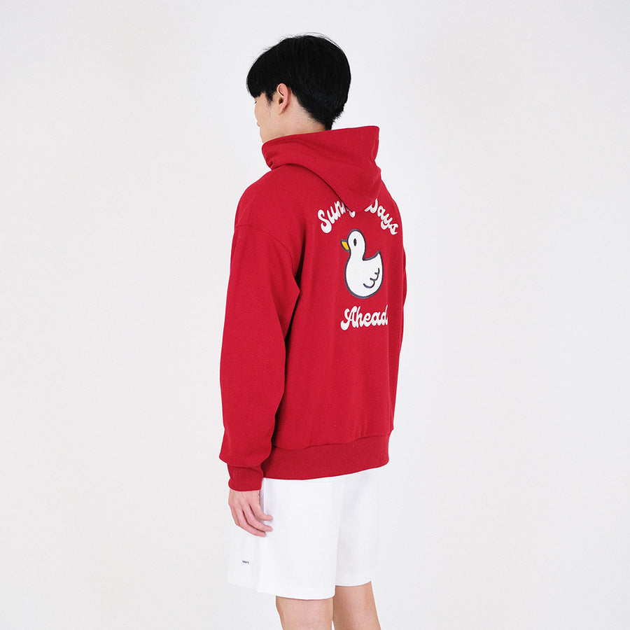 Men Embroidery Oversized Hoodie - Dark Red - SM2312182C