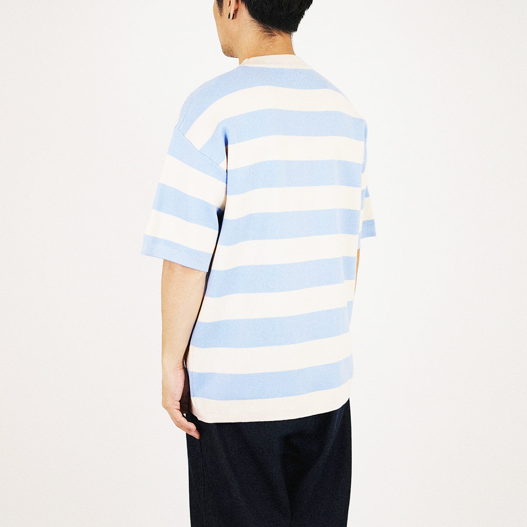 Men Oversized Stripe Sweater - Light Blue - SM2312187B