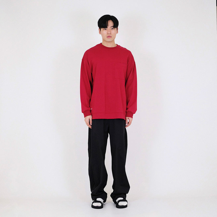 Men Oversized Long Sleeve Top - Dark Red - SM2312190B