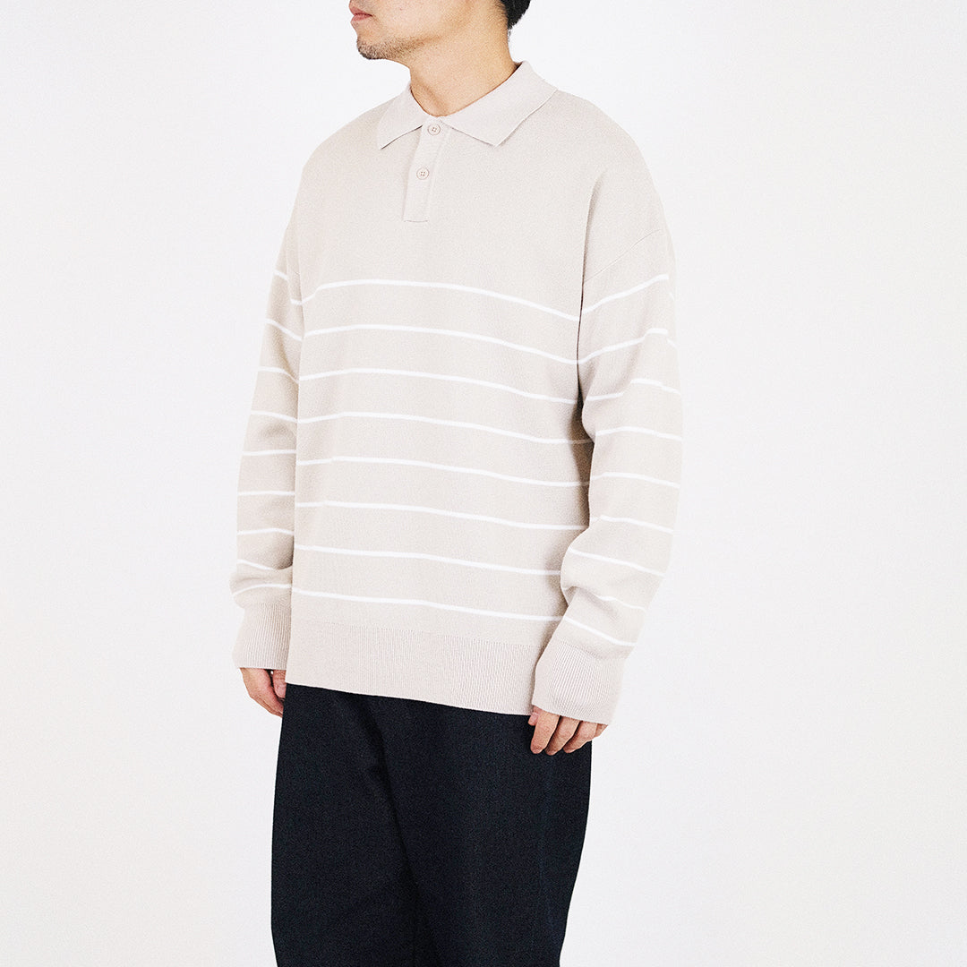 Men Oversized Polo Sweater - Beige - SM2312191A