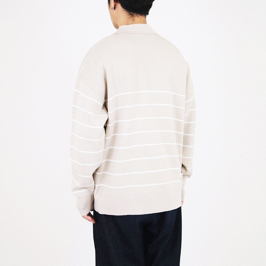 Men Oversized Polo Sweater - Beige - SM2312191A