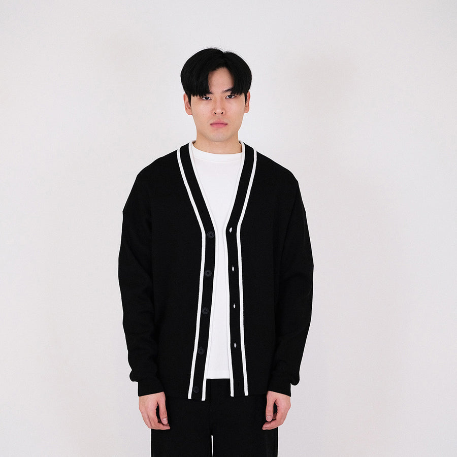 Men Oversized Cardigan - Black - SM2312192B