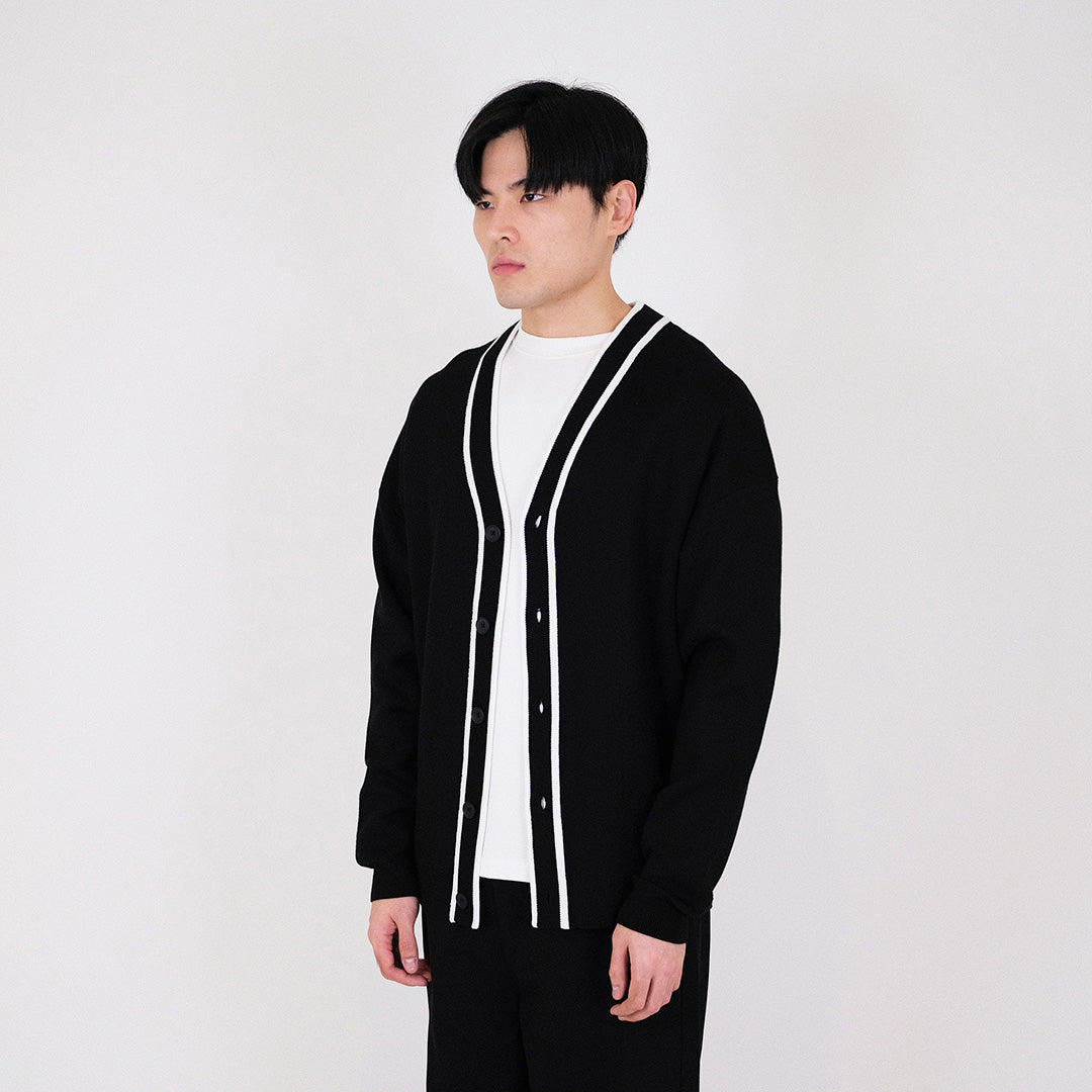 Men Oversized Cardigan - Black - SM2312192B