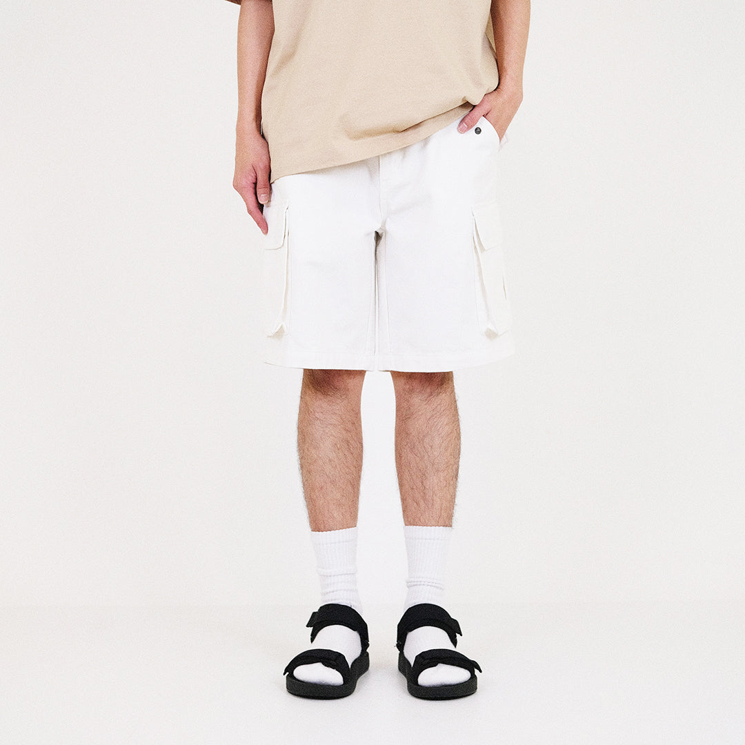 Men Slim Fit Twill Cargo Shorts - Off White - SM2312194A