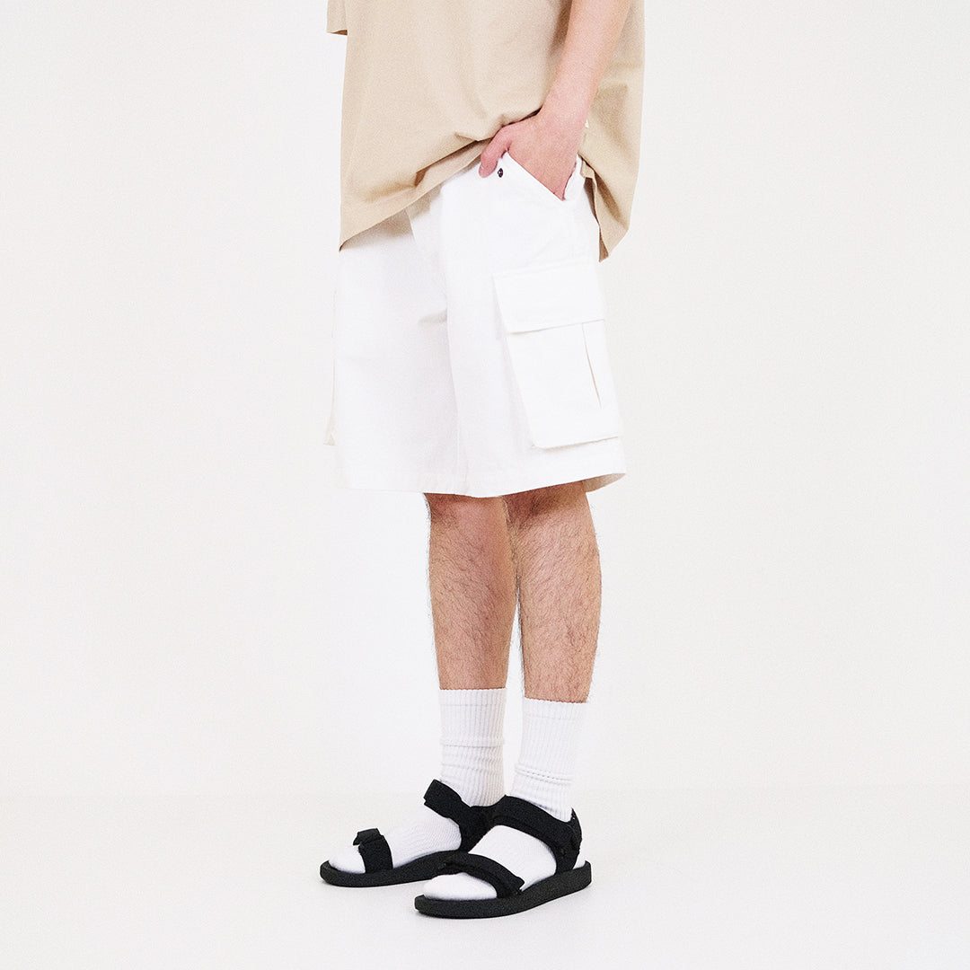 Men Slim Fit Twill Cargo Shorts - Off White - SM2312194A