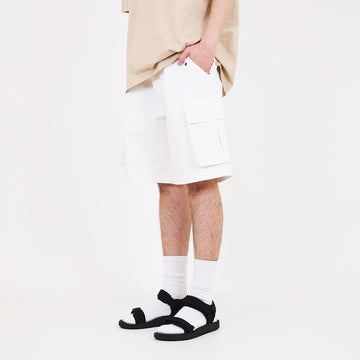 Men Slim Fit Twill Cargo Shorts - Off White - SM2312194A