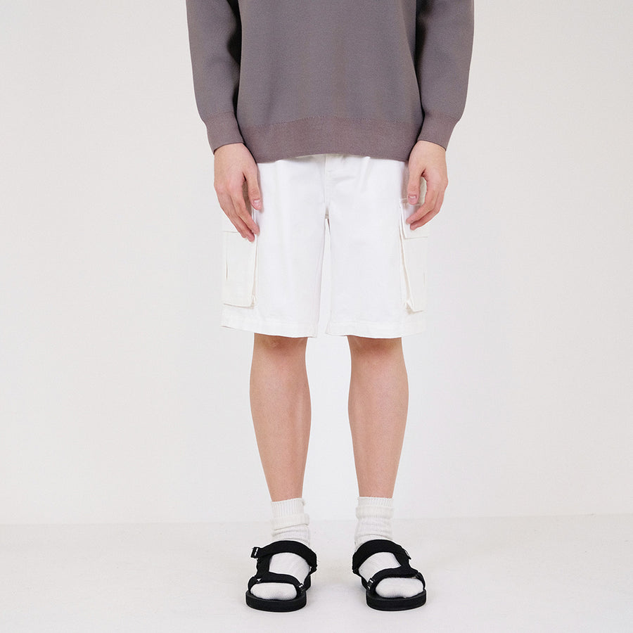 Men Slim Fit Twill Cargo Shorts - Off White - SM2312194A