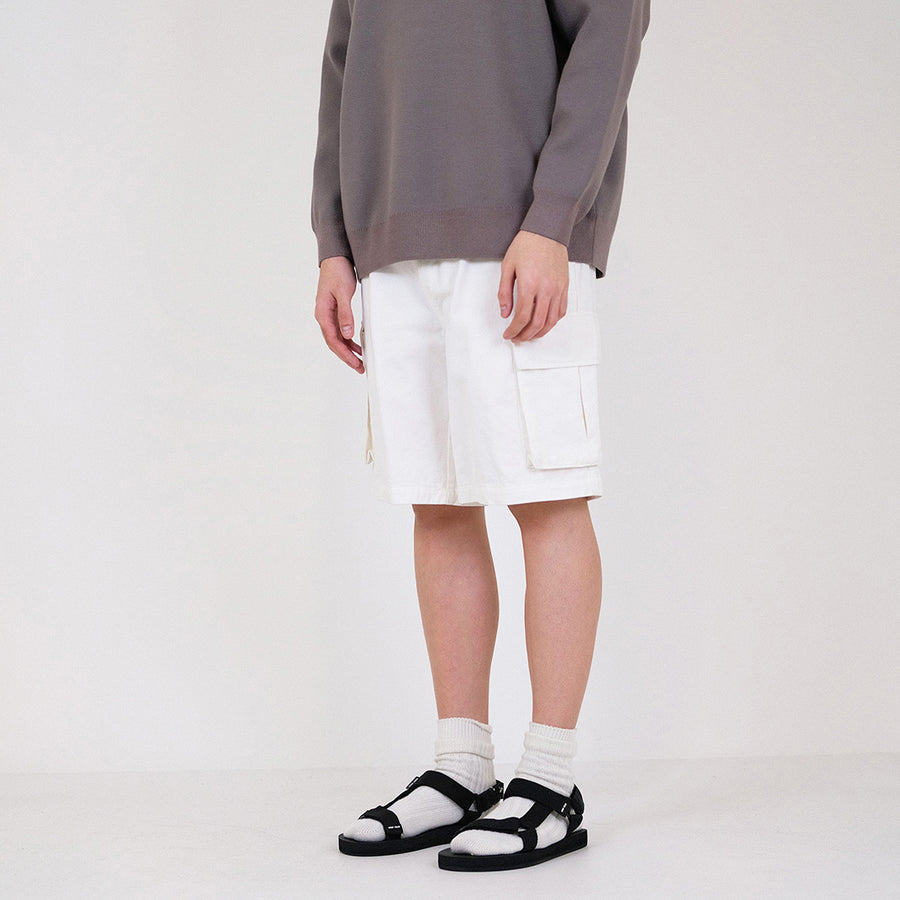 Men Slim Fit Twill Cargo Shorts - Off White - SM2312194A