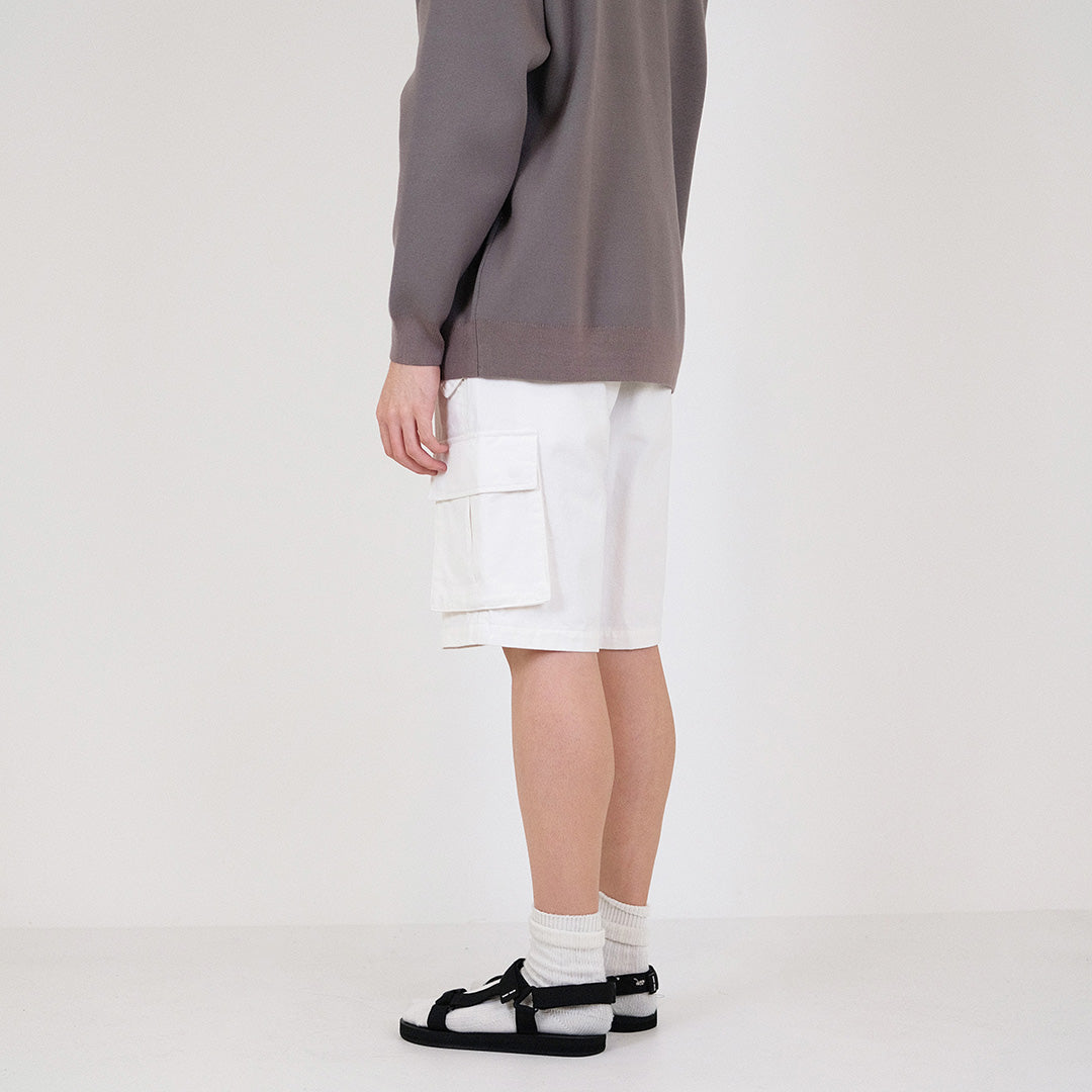 Men Slim Fit Twill Cargo Shorts - Off White - SM2312194A
