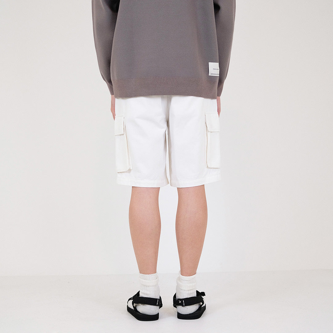Men Slim Fit Twill Cargo Shorts - Off White - SM2312194A