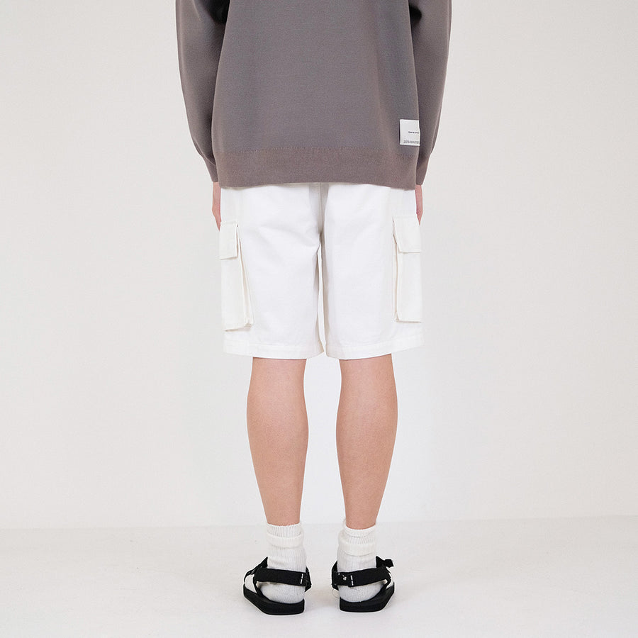 Men Slim Fit Twill Cargo Shorts - Off White - SM2312194A