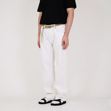 Men Slim Cut Long Jeans With Belt - Off White - SM2312195A