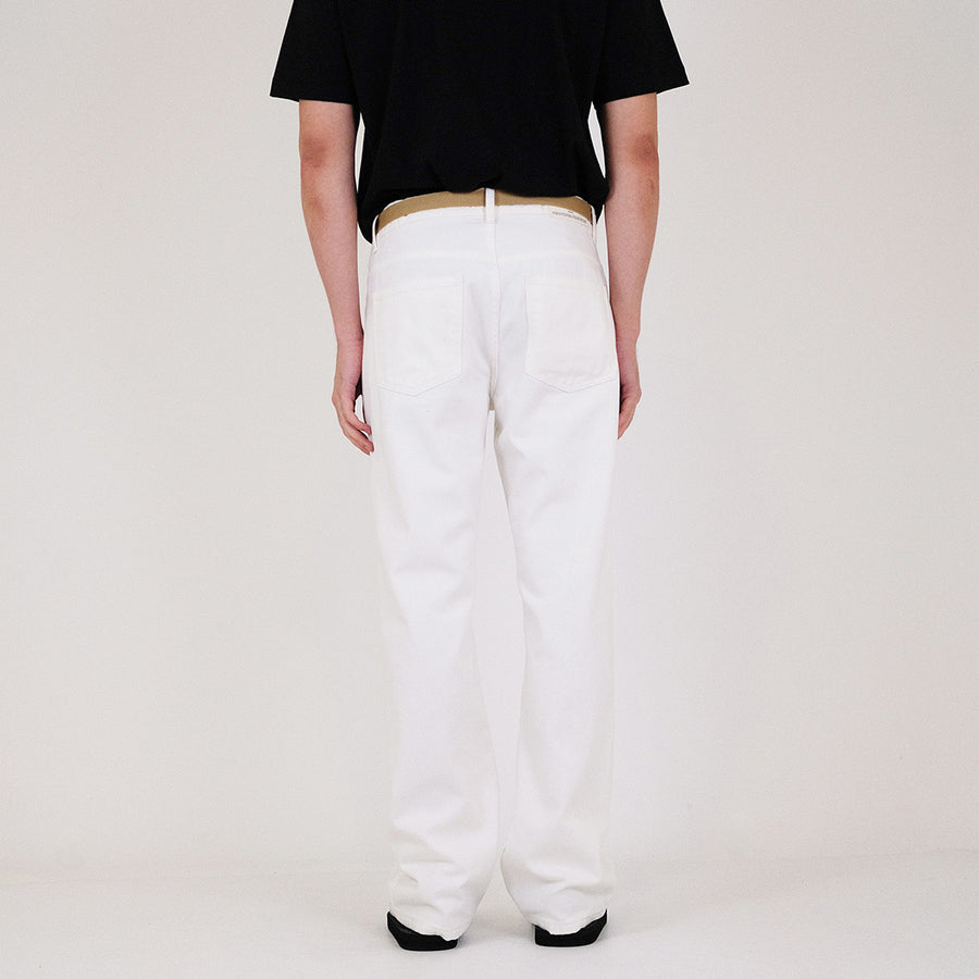 Men Slim Cut Long Jeans With Belt - Off White - SM2312195A
