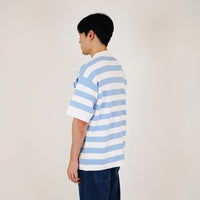 Men Oversized Stripe Sweater - Dusty Blue - SM2401004B