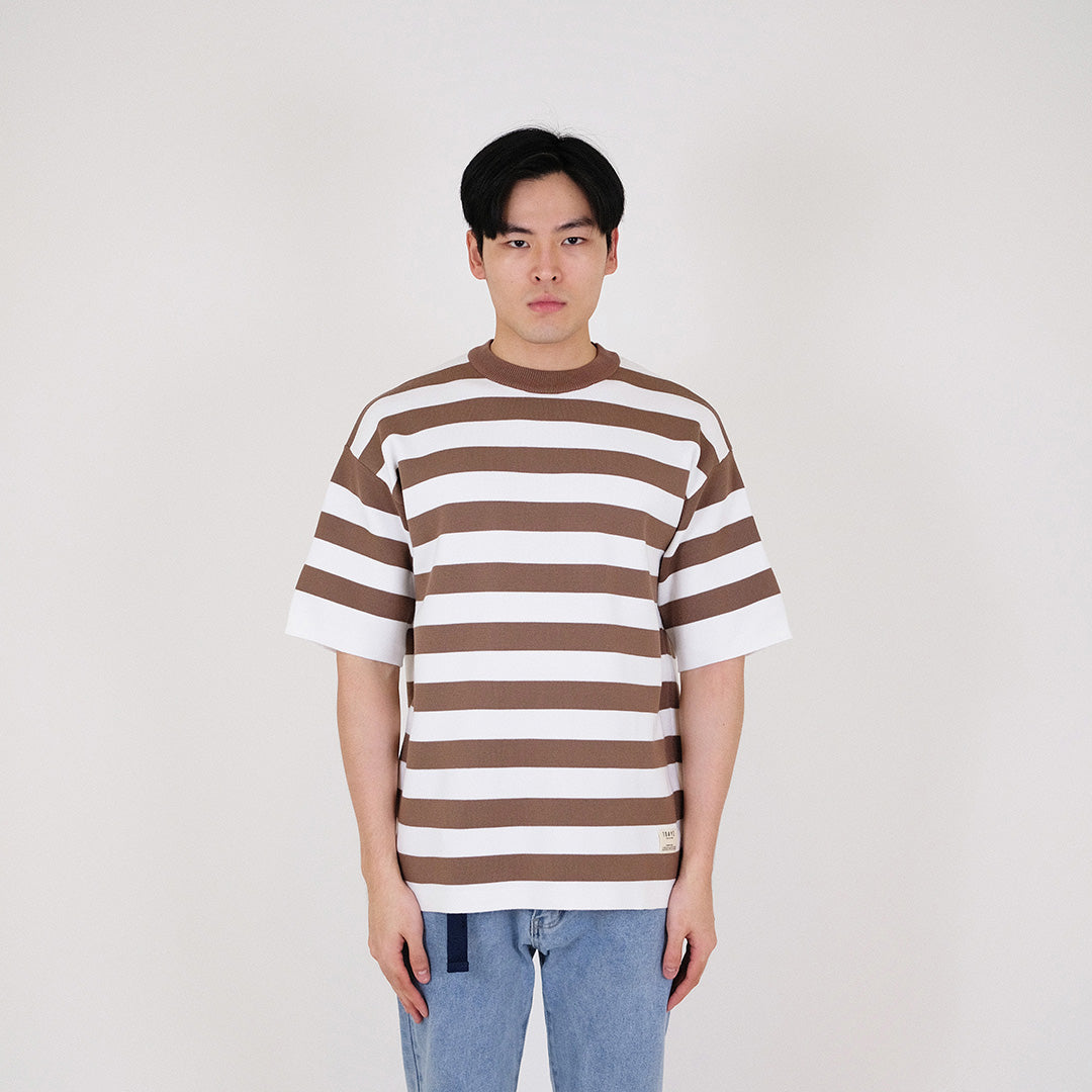 Men Oversized Stripe Sweater - Dark Brown - SM2401004C