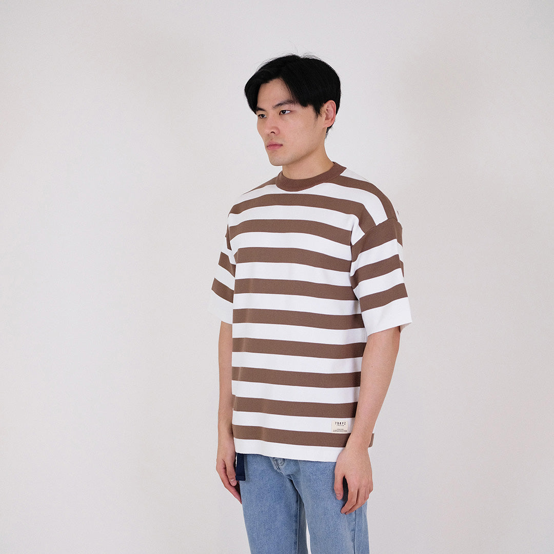 Men Oversized Stripe Sweater - Dark Brown - SM2401004C