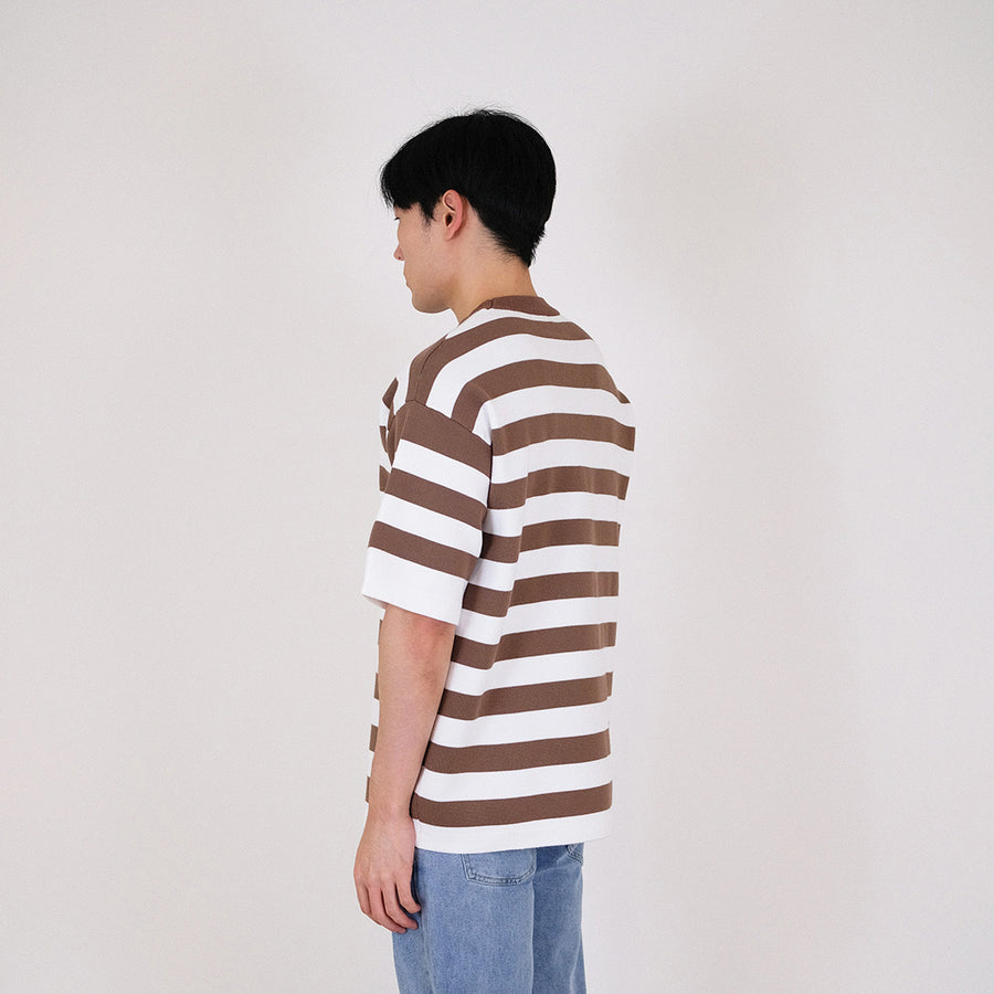 Men Oversized Stripe Sweater - Dark Brown - SM2401004C