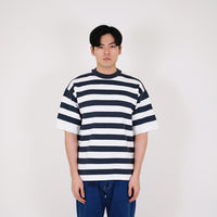 Men Oversized Stripe Sweater - Teal - SM2401004D