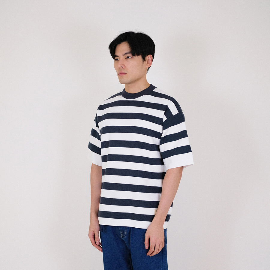 Men Oversized Stripe Sweater - Teal - SM2401004D