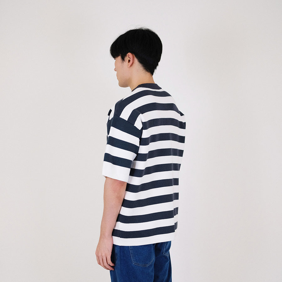 Men Oversized Stripe Sweater - Teal - SM2401004D