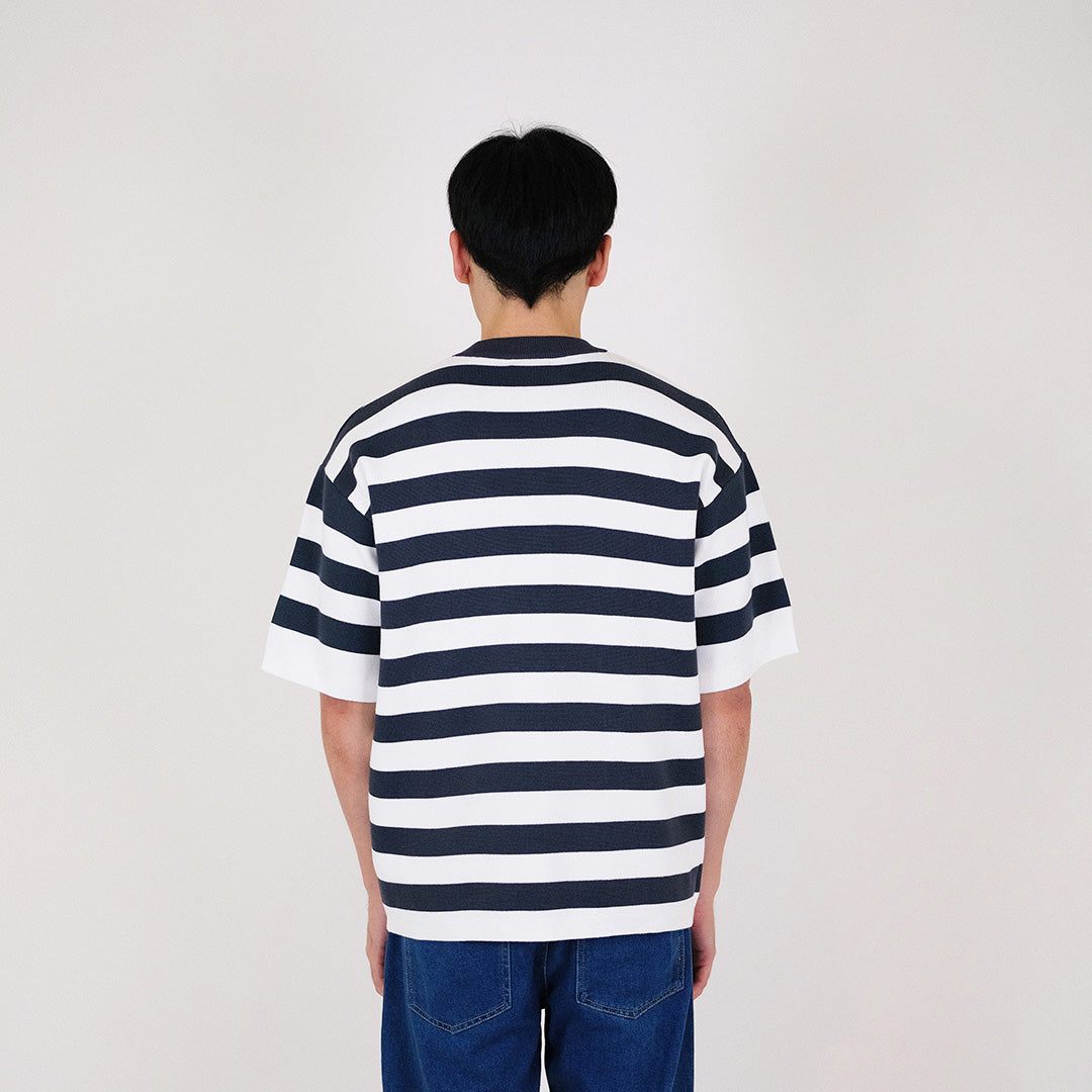 Men Oversized Stripe Sweater - Teal - SM2401004D