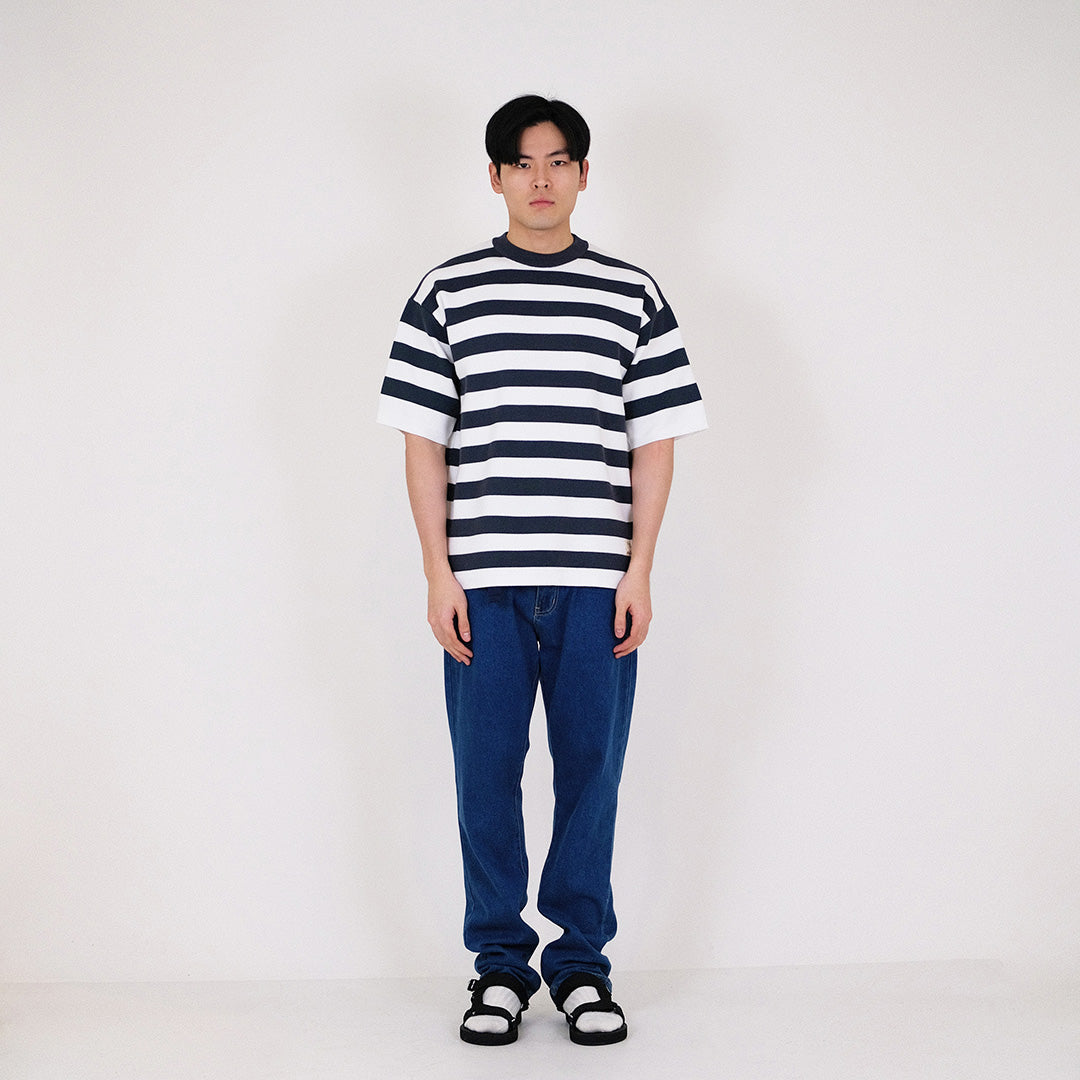 Men Oversized Stripe Sweater - Teal - SM2401004D