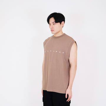 Men Embroidery Oversized Sleeveless Top - Dark Brown - SM2401005B