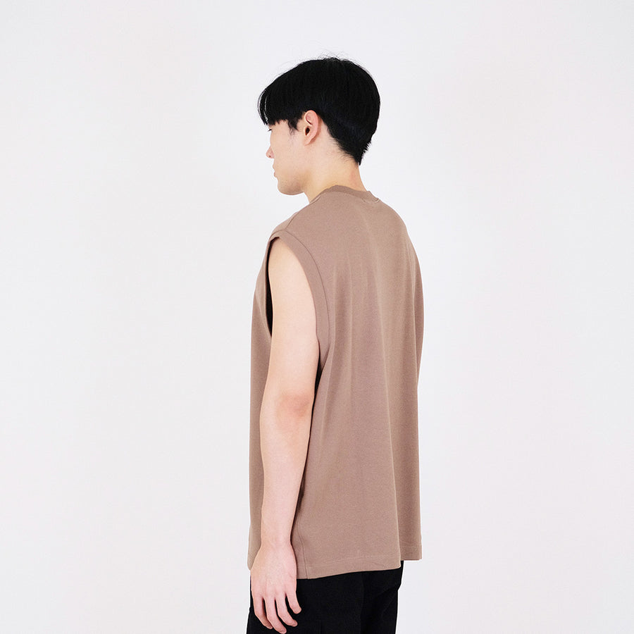 Men Embroidery Oversized Sleeveless Top - Dark Brown - SM2401005B