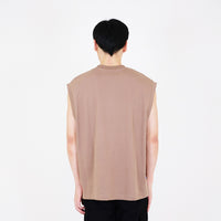 Men Embroidery Oversized Sleeveless Top - Dark Brown - SM2401005B