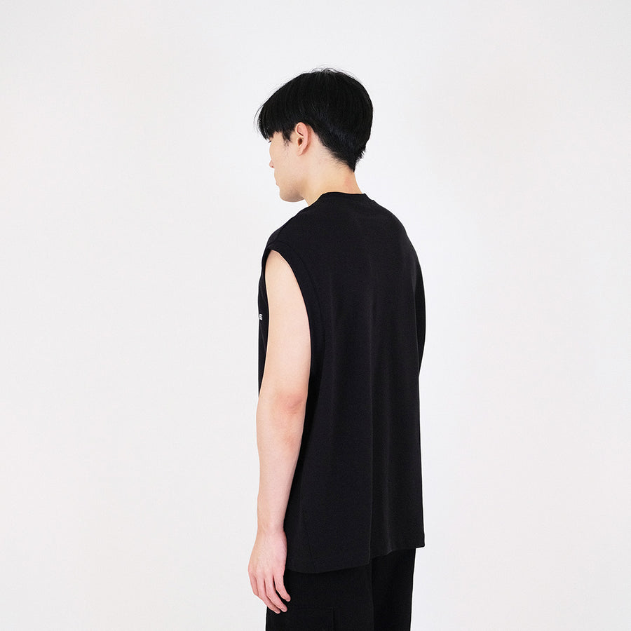 Men Embroidery Oversized Sleeveless Top - Black - SM2401005C