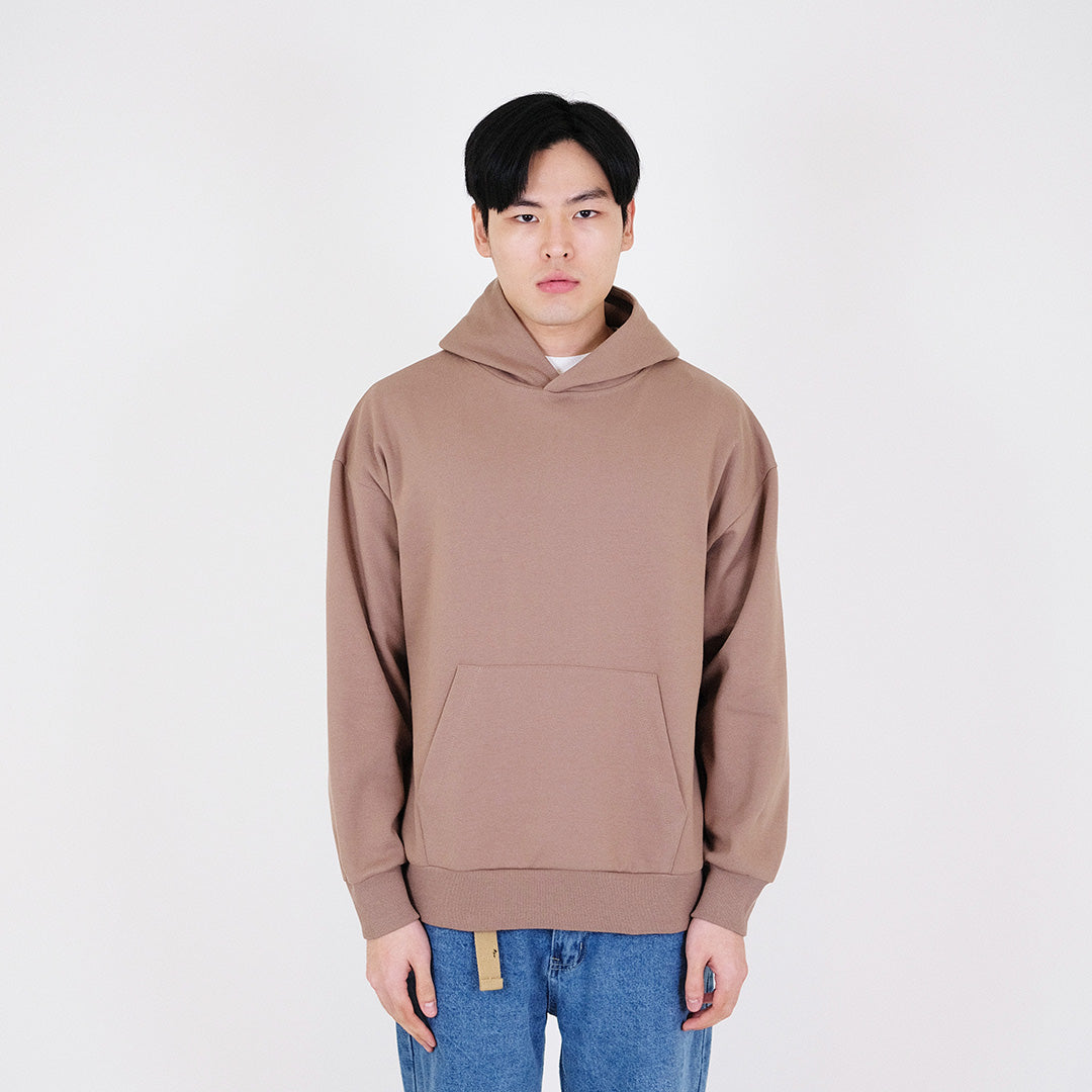 Men Printed Oversized Hoodie - Dark Brown - SM2401009C