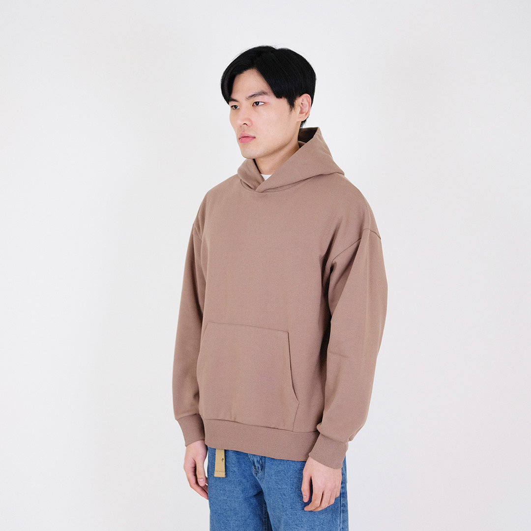 Men Printed Oversized Hoodie - Dark Brown - SM2401009C