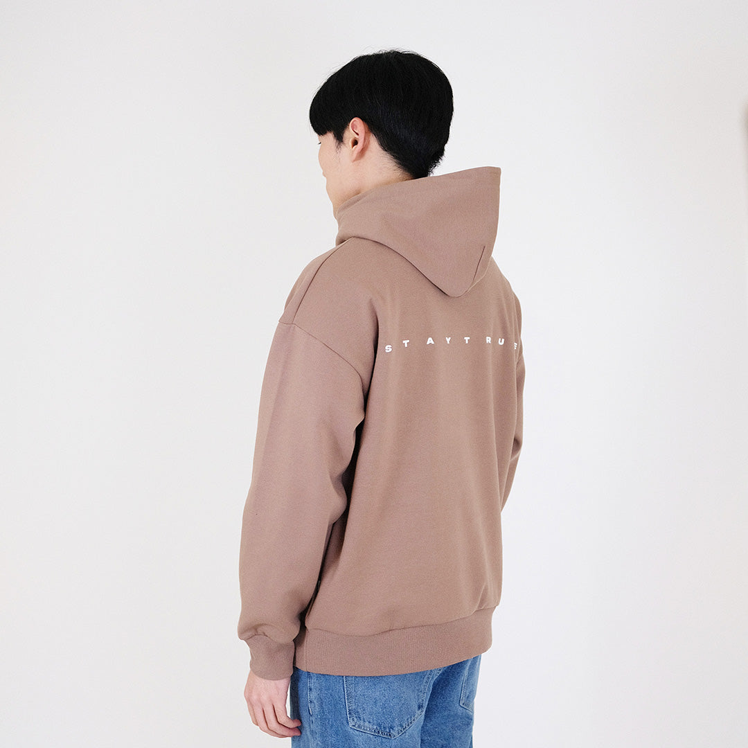 Men Printed Oversized Hoodie - Dark Brown - SM2401009C