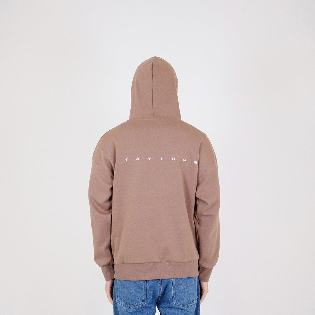 Men Printed Oversized Hoodie - Dark Brown - SM2401009C