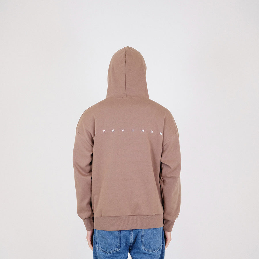 Men Printed Oversized Hoodie - Dark Brown - SM2401009C