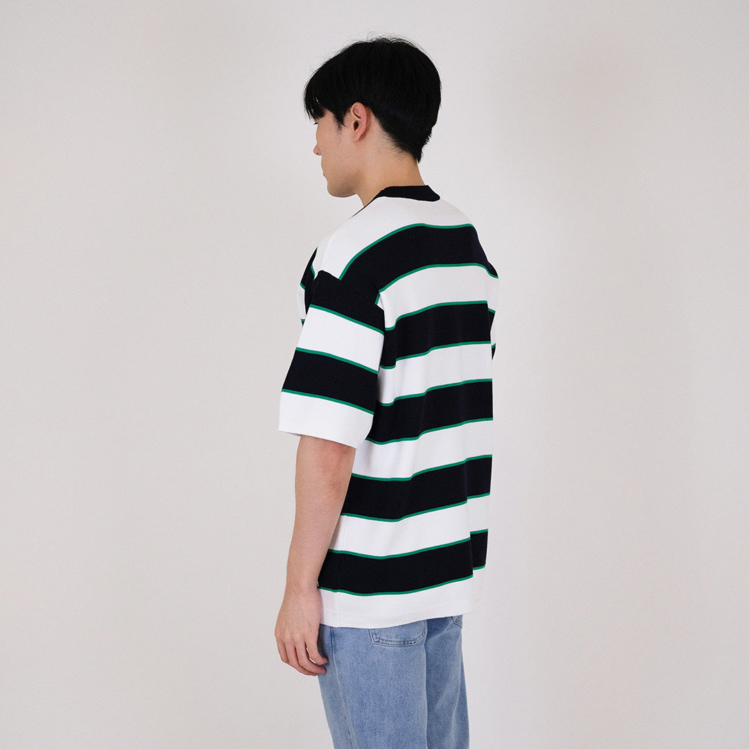 Men Oversized Stripe Sweater - Navy - SM2402022B