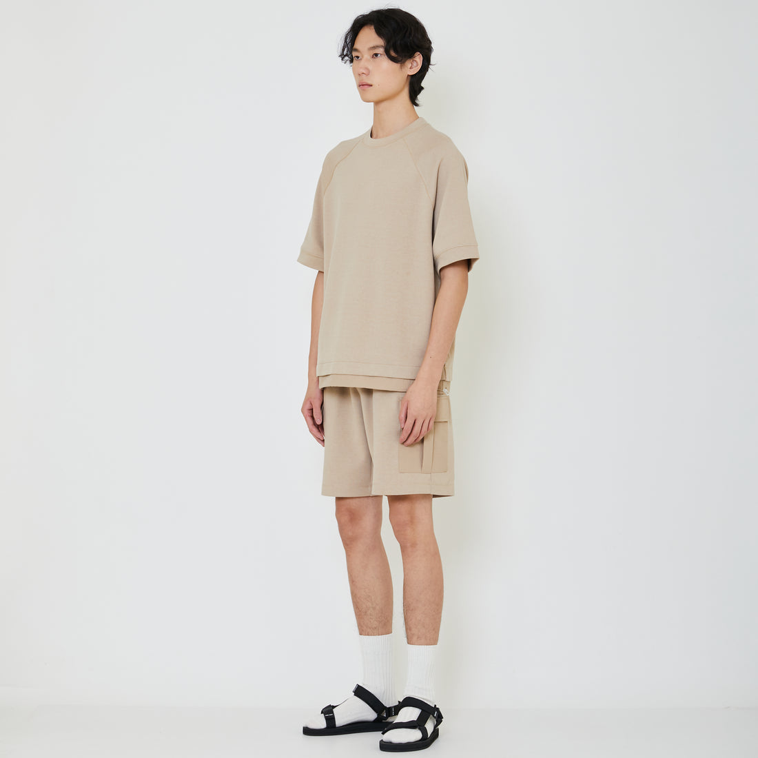 Men Oversized Pique Top - Beige - SM2402024B