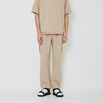 Men Pique Cargo Sweatpants - Beige - SM2402026B