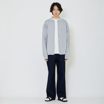 Men Oversized Polo Sweater - Melange Grey - SM2402028A