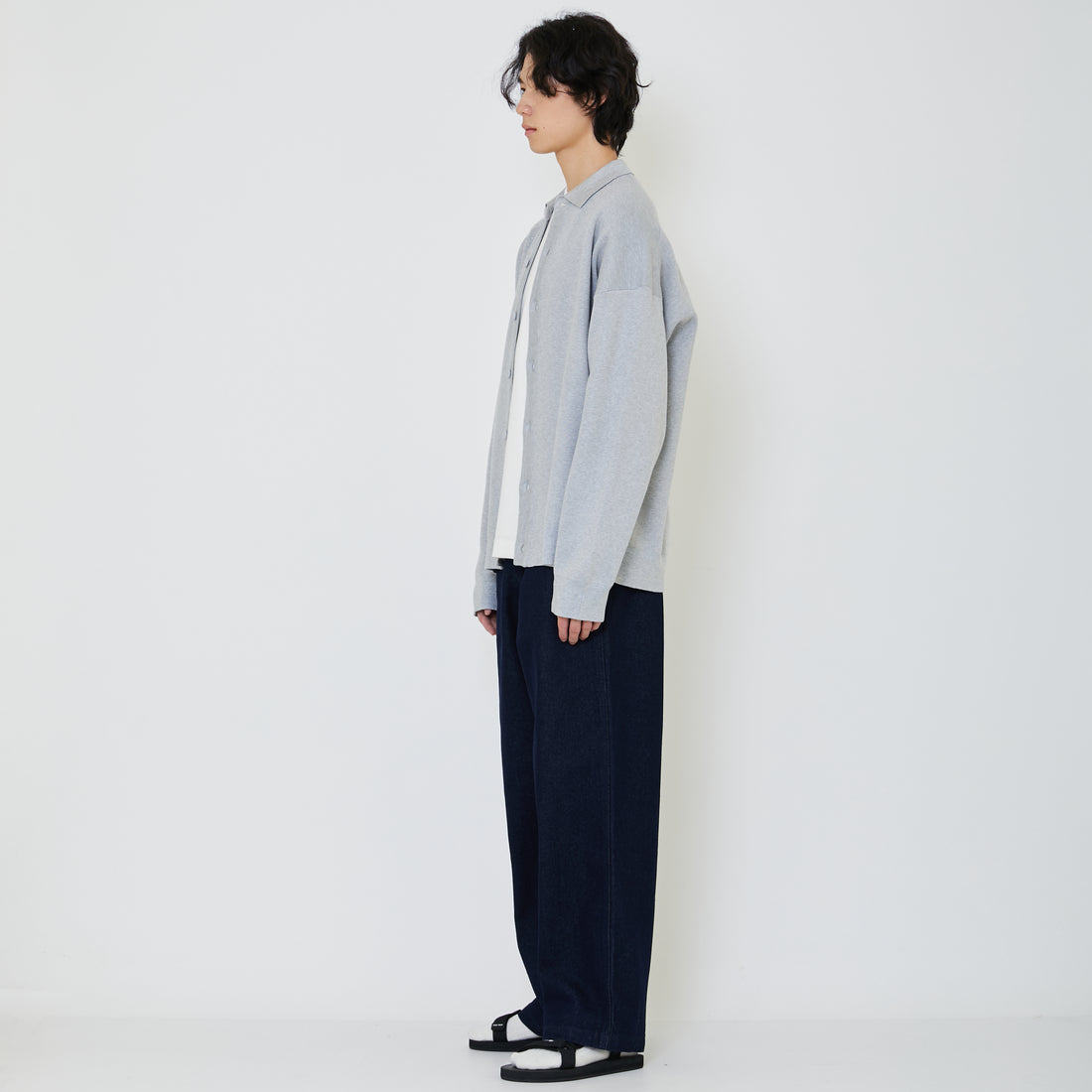 Men Oversized Polo Sweater - Melange Grey - SM2402028A